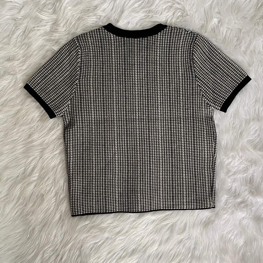 Houndstooth Sweater Knit Ringer Top - Picture 2 of 3